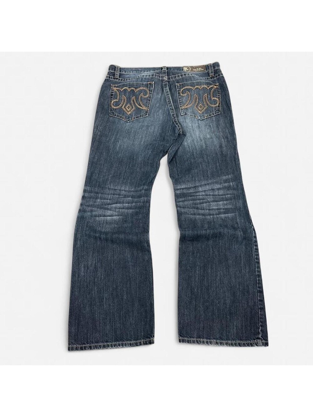 Y2K Mek Denim grunge Chicago Bootcut dark washed loose fit denim jeans 38x32